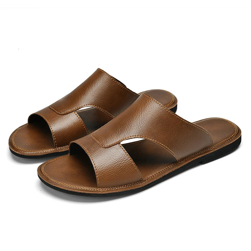 Trend Fashion Summer Mens Sandals Genuine Leather Male Casual Shoe Outdoor Man Open-toe Beach Shoes Leisure Walk Roman Flats 250321