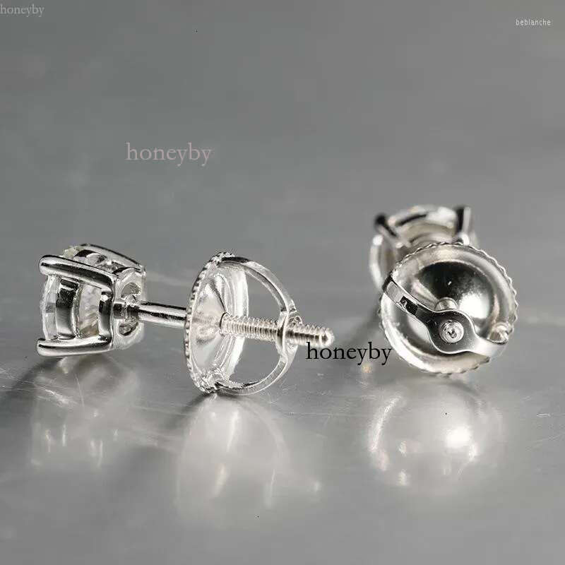 Stud Earrings 0.1-2ct D Color Moissanite VVS1 Clarity Round Dia White Gold S Sterg Sier Screw Back for Women
