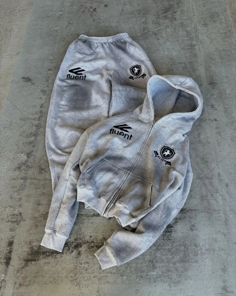 American retro letter printed zipper hoodie Mens trendy oversized streetwear sportswear Punk Harajuku 250322