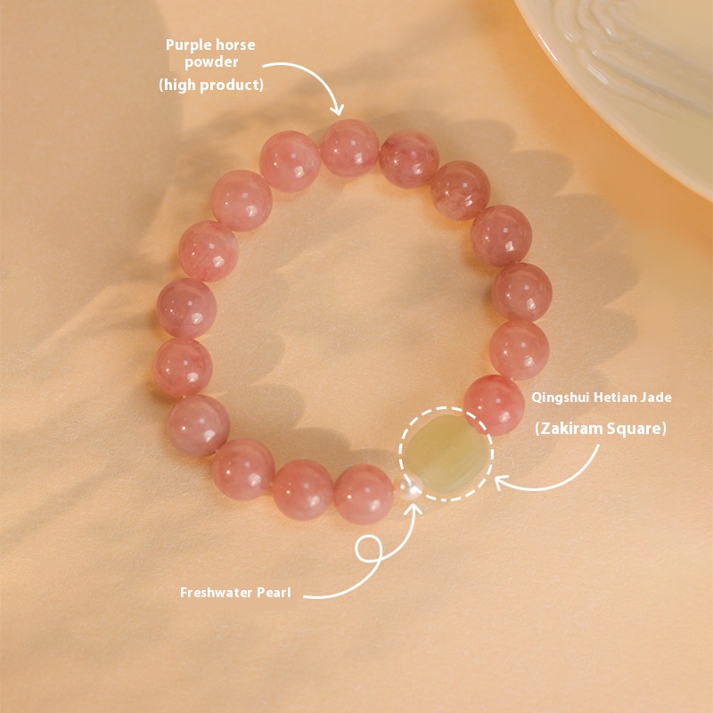 Natural Old Mine Purple Horse Pink Crystal Bracelet Women's Hetian Jade Plaque Single Ring Bracelet