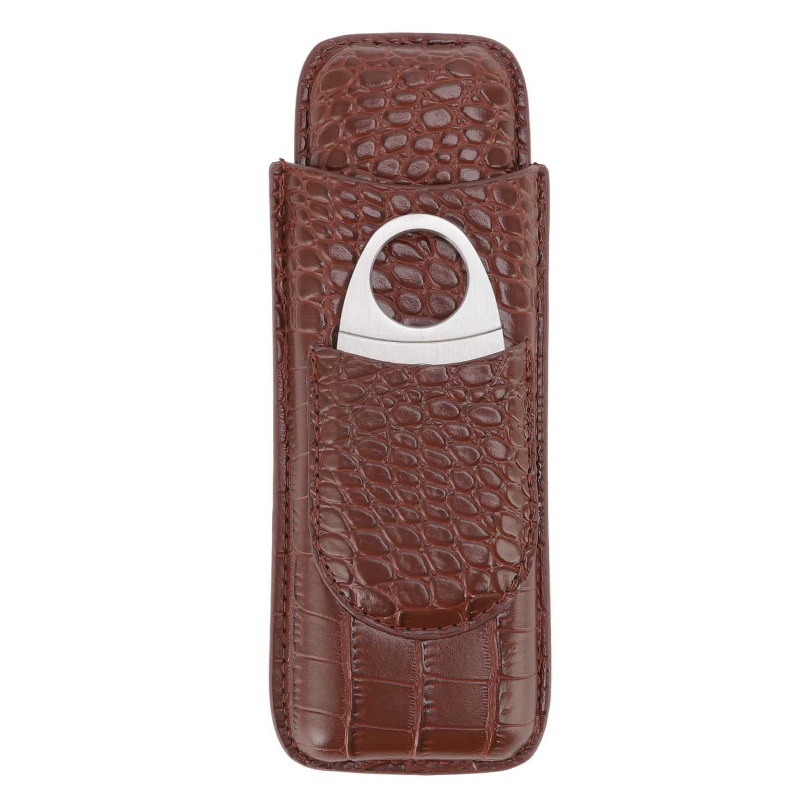 Leather Travel Cigar Case with Cigar Clipper Wear Resistance Portable Cigar Holder Protective Case for 2Pcs Cigars Office PartyC250322