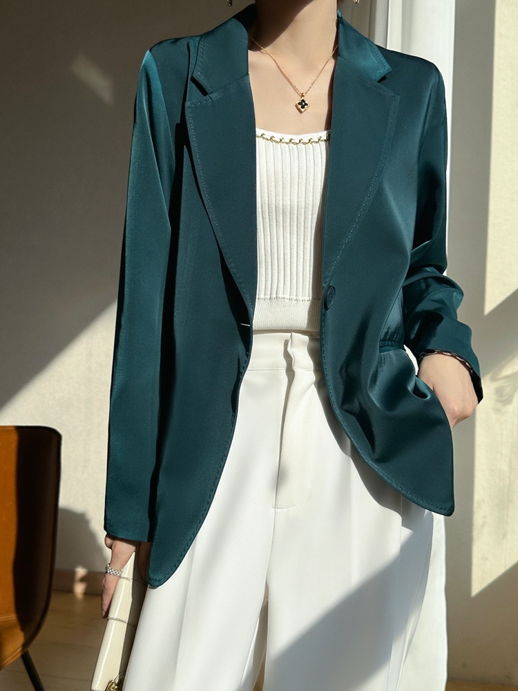 K3201Chic Female Tailored Fit Imported Silk-Like Suit Coat with High-End Fabric