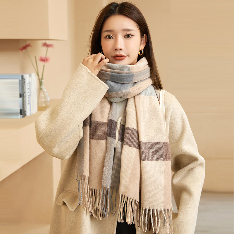 K196 Scarf thick warm 2024 new Korean sweet imitation cashmere scarf plaid shawl neck scarf female factory wholesale