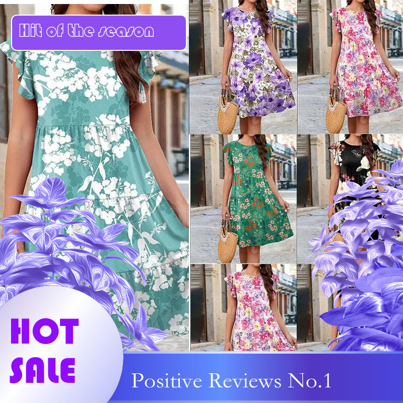 Dongdumaoyi Lente Zomer Hete Stijl Bedrukte Gelaagde Casual Jurk Met Fluttermouwen Voor Dames A