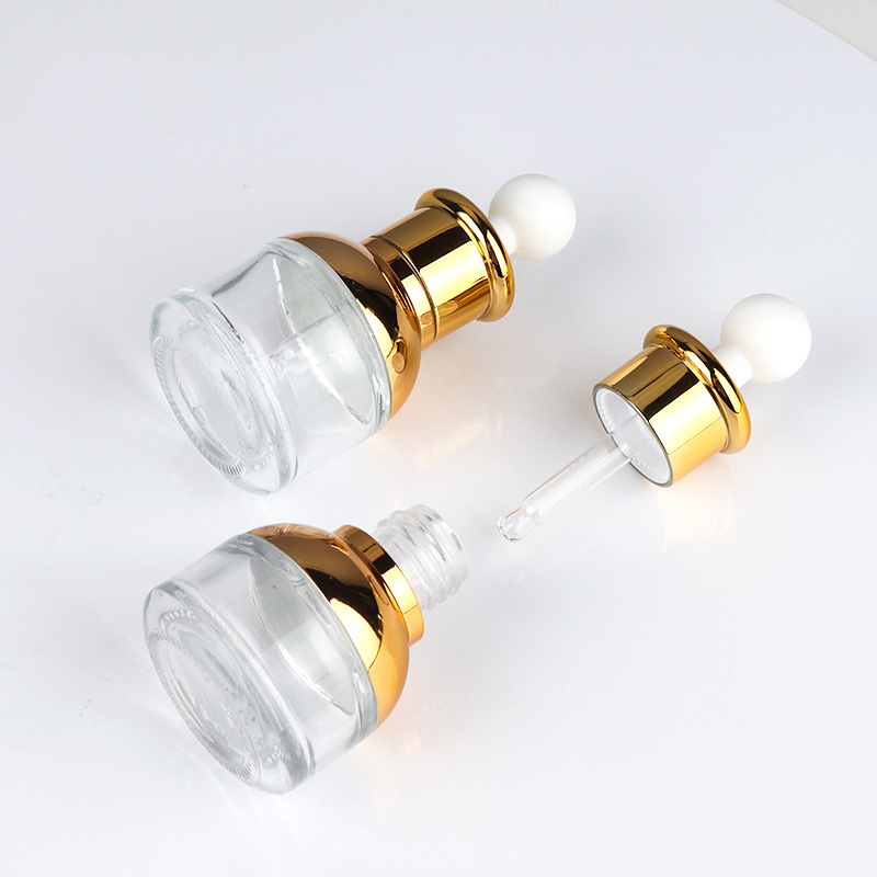 Gold Glass Dropper Bottle 20 30 50ml Luxury Serum Bottles with Shinny Cap for Essential Oil
