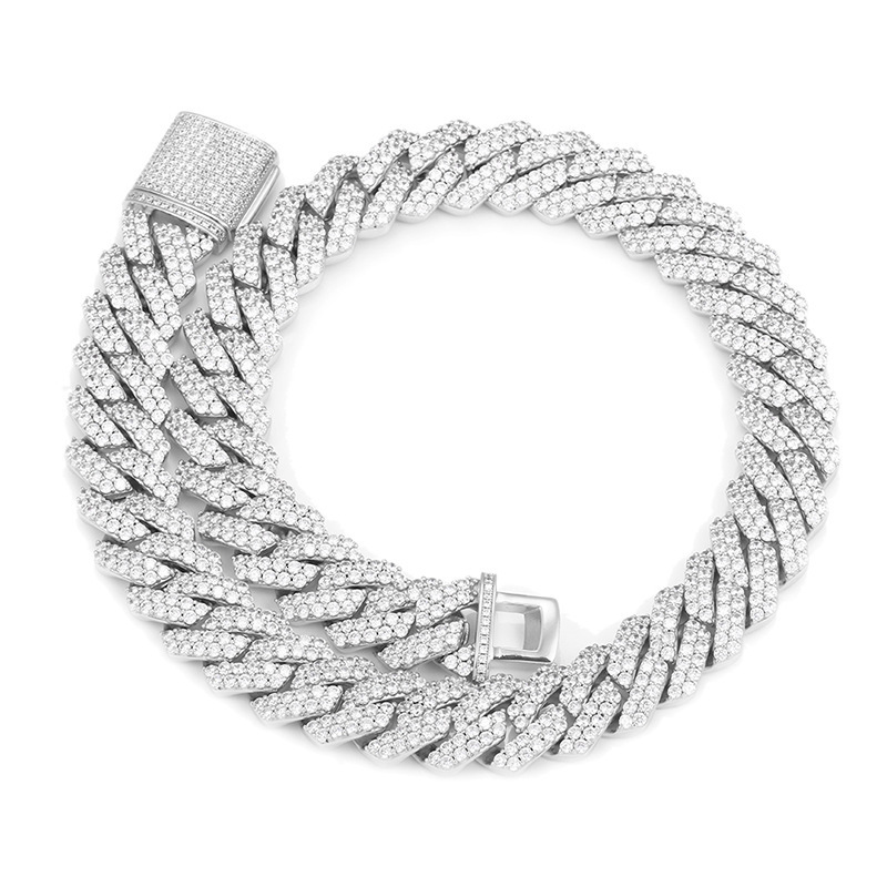 20mm full set Moissanite sterling silver S925 diamond shaped Cuban chain hip-hop fashion brand necklace jewelry