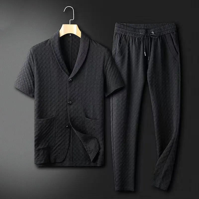 Men's Summer Fashion Tracksuit - Casual Two-Piece Set with Short Sleeves & Solid Geometric Pattern