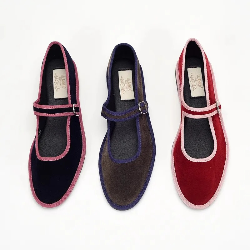 Retro Woman Shoes Modis Mixed Colors Round Toe Casual Female Sneakers Shallow Mouth Flats Dress Fabric Mary Janes Striped 250322
