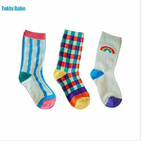1-8 autumn boys and girls socks rainbow checkered childrens socks X2503221