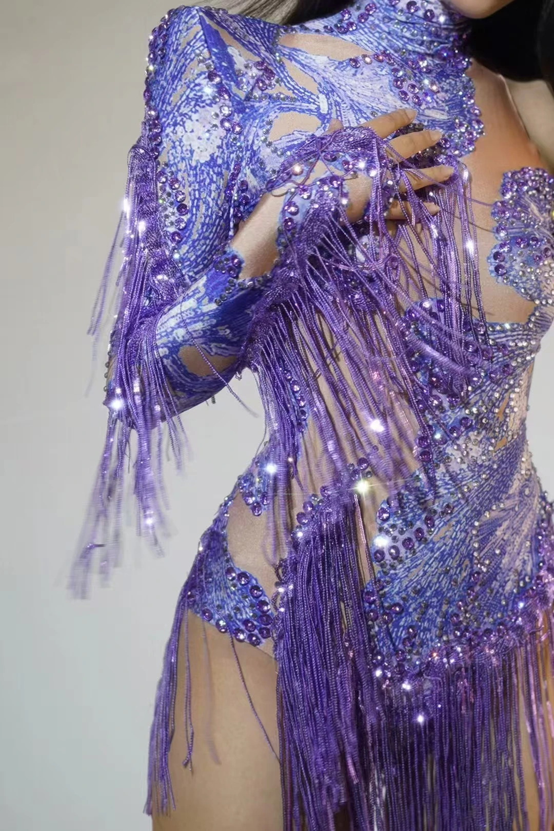 Sexy tight fitting jumpsuit singer dancer show StageWear Sparkly Blue Rhinestones womens dance costume one shoulder 7G 250320