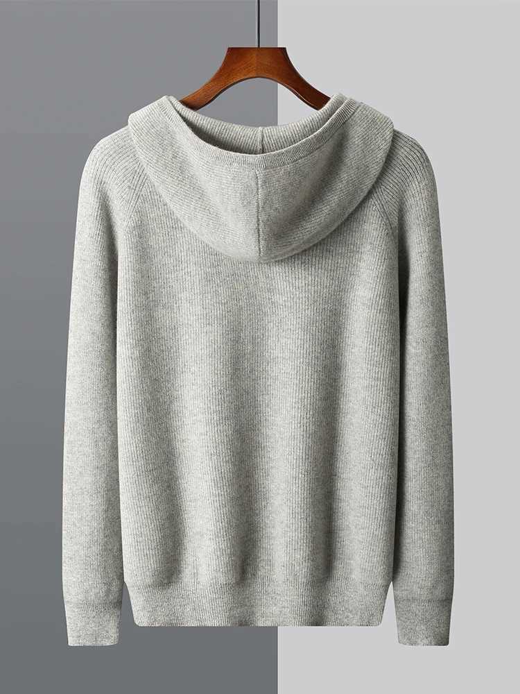 Luxury Men 00% Merino Wool Hooped Cardigan Autumn Winter Thick Warm Cashmere Sweater Casual Zipper Hoodie Male Soft Coat Top W250322