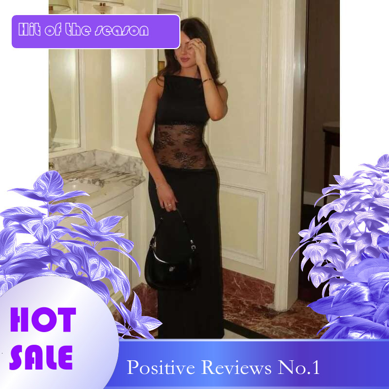 Dongdumaoyi New Sexy Hollow Out Backless Sleeveless Patchwork Lace Mid Waist Sheer Long Women Dress