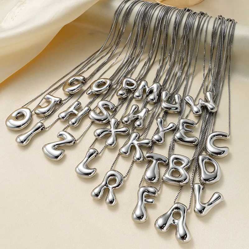 Stainless Steel Chubby Initial Alphabet Balloon Bubble Letter Box Chain Necklace Glossy PVD Waterproof Chic Jewelry Choker Gift XJ250524