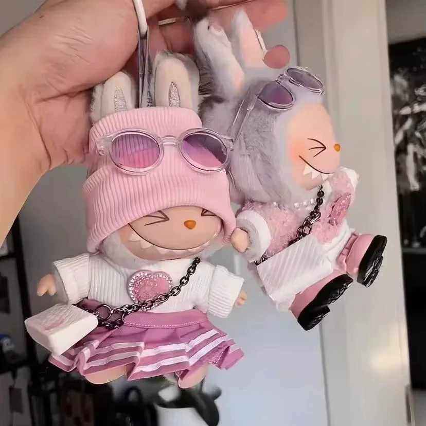 Mini Doll Clothes Outfit Accessories For 15-17cm Labubu V1 V2 V3Labubu Uniform Set Outfit Skirt and Sweater Sunglasses Clothing Z250322