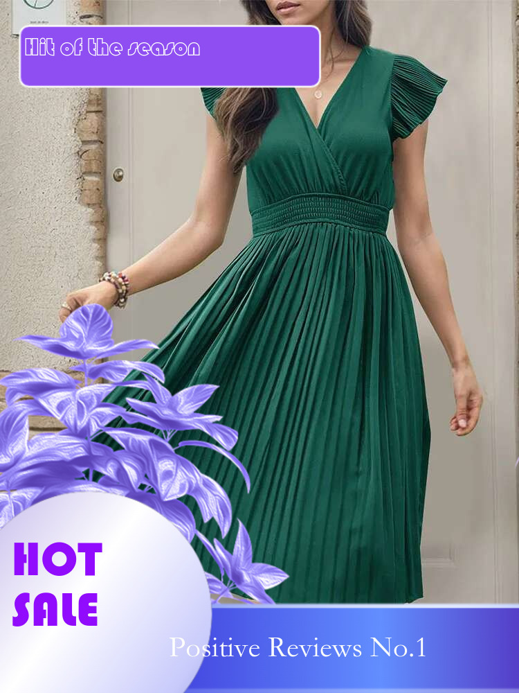 Dongdumaoyi Zomer Essentieel Elegante Geplooide Jurk Met V Hals Minimalistische Stijl Hoge Taille