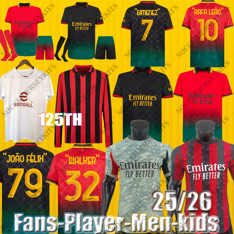 ACMilan 2026 milan ac Soccer Jersey RAFA LEAO THEO PULISIC TOMORI maglia ac 4TH Player jersey CHEEK kids Kit AC Milansjersey 125TH Anniversary GK long sleeve 25 26