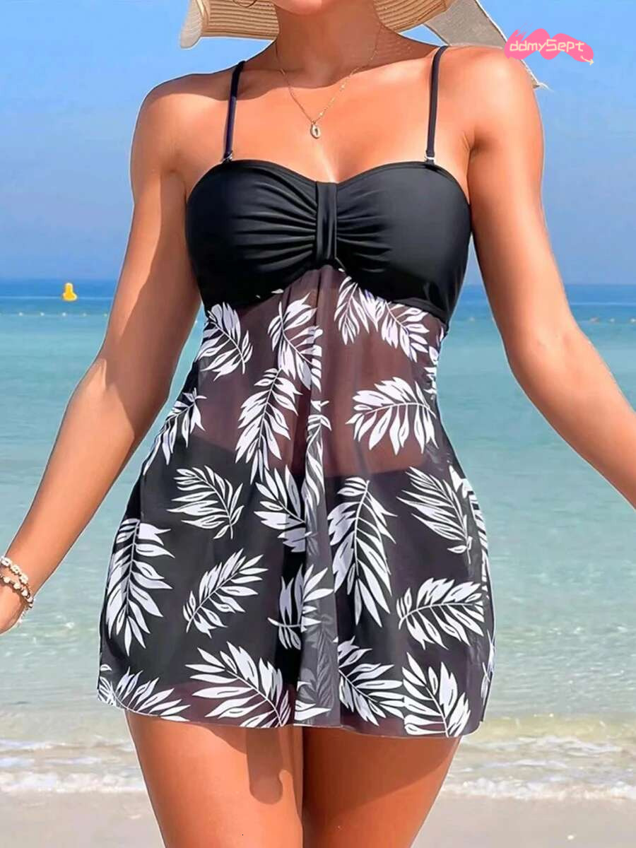 2024 Short Dress Tankini With Shorts Swimsuit Women Swimwear Female Padded Printed Bathing Swim Suit Swimming Beachwear Summer ddmySept