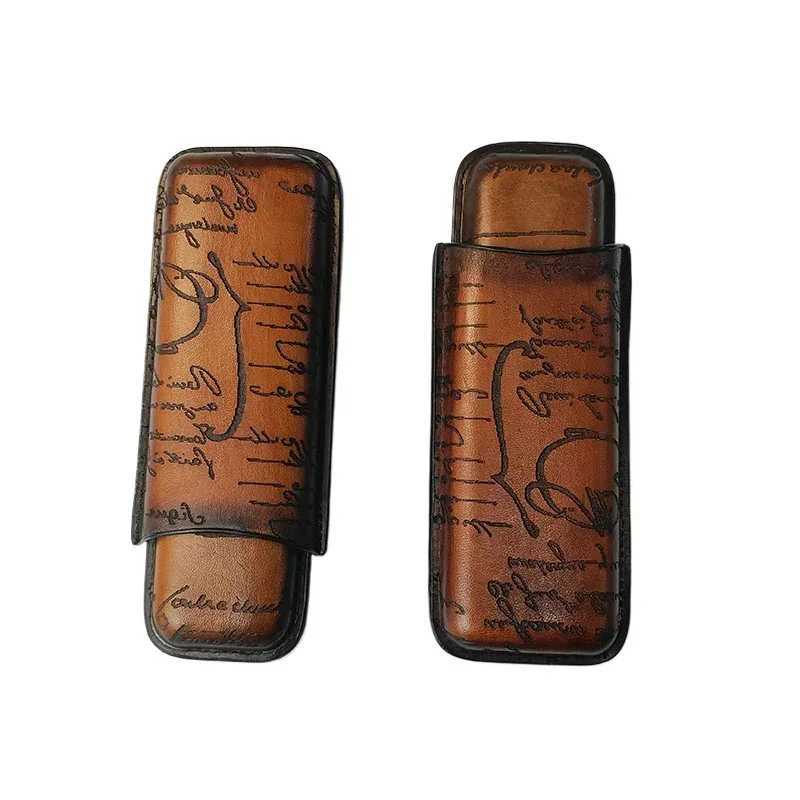 Cigar Tube 2/3 Slots Cigar Case /Box with Cigar Cutter portable Travel Cigar Accessories Leather HumidorC250322