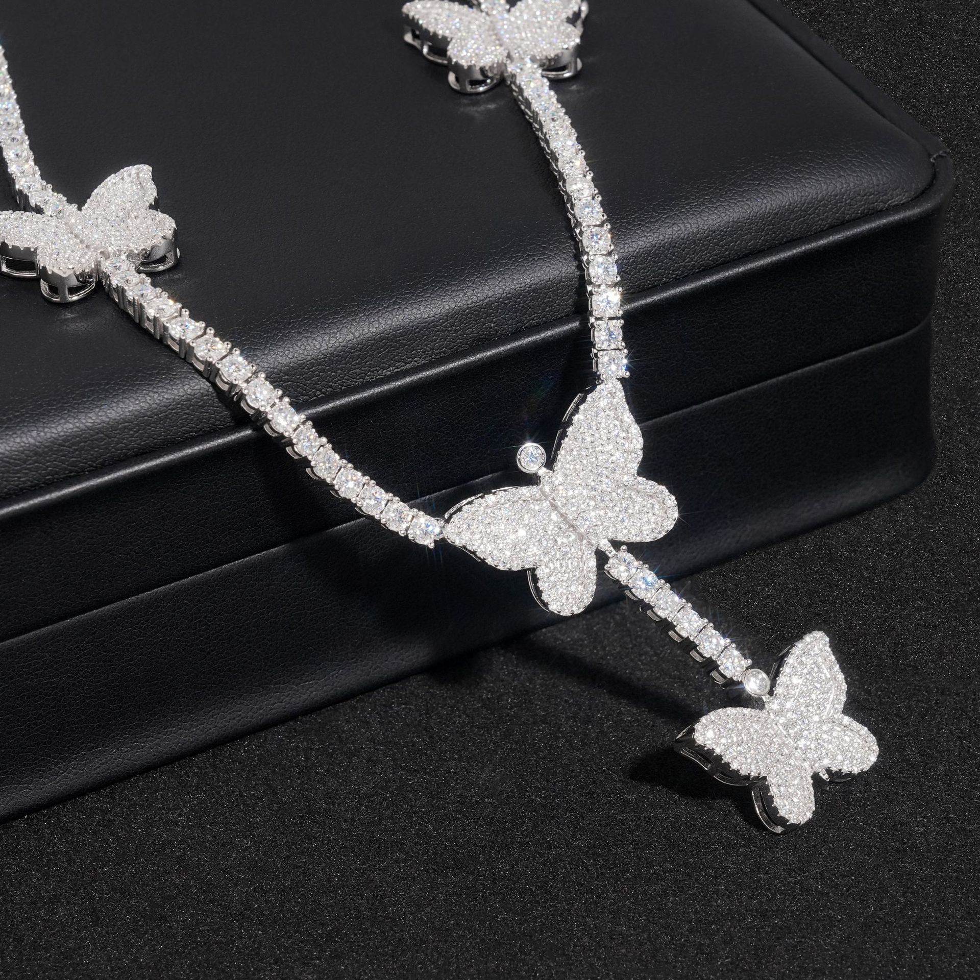 New S925 Silver Set 3mm Moissanite Tennis Chain Personalized Butterfly Full Set Hip Hop Necklace