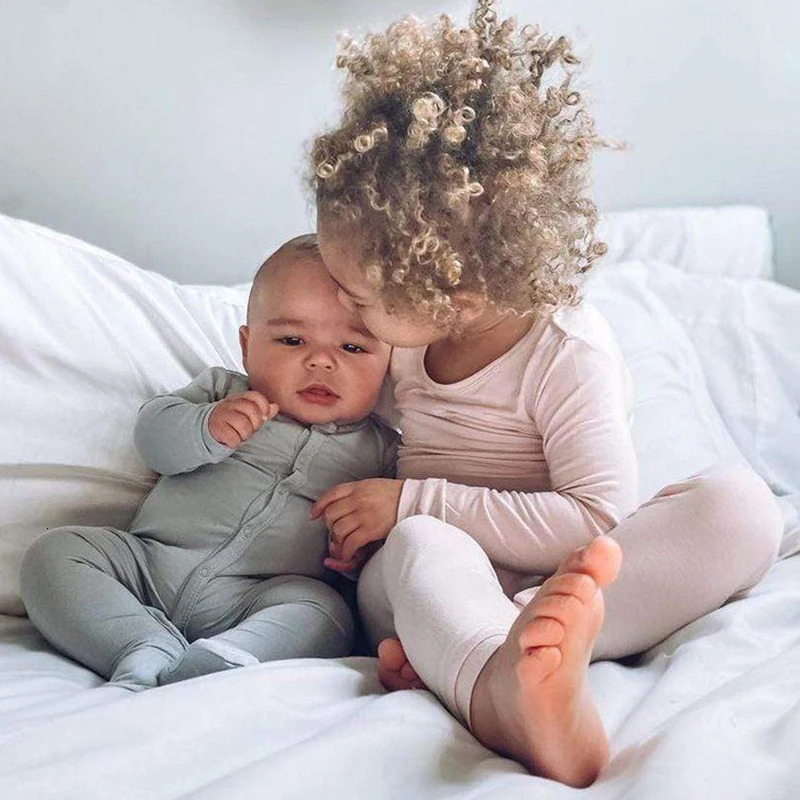 2025 Bamboo Fiber Toddler Kids Pajamas Clothes Solid Hight Elasticity Breathable Sleepwear Set For 9M-7T Boy Girl Loungewear 250321