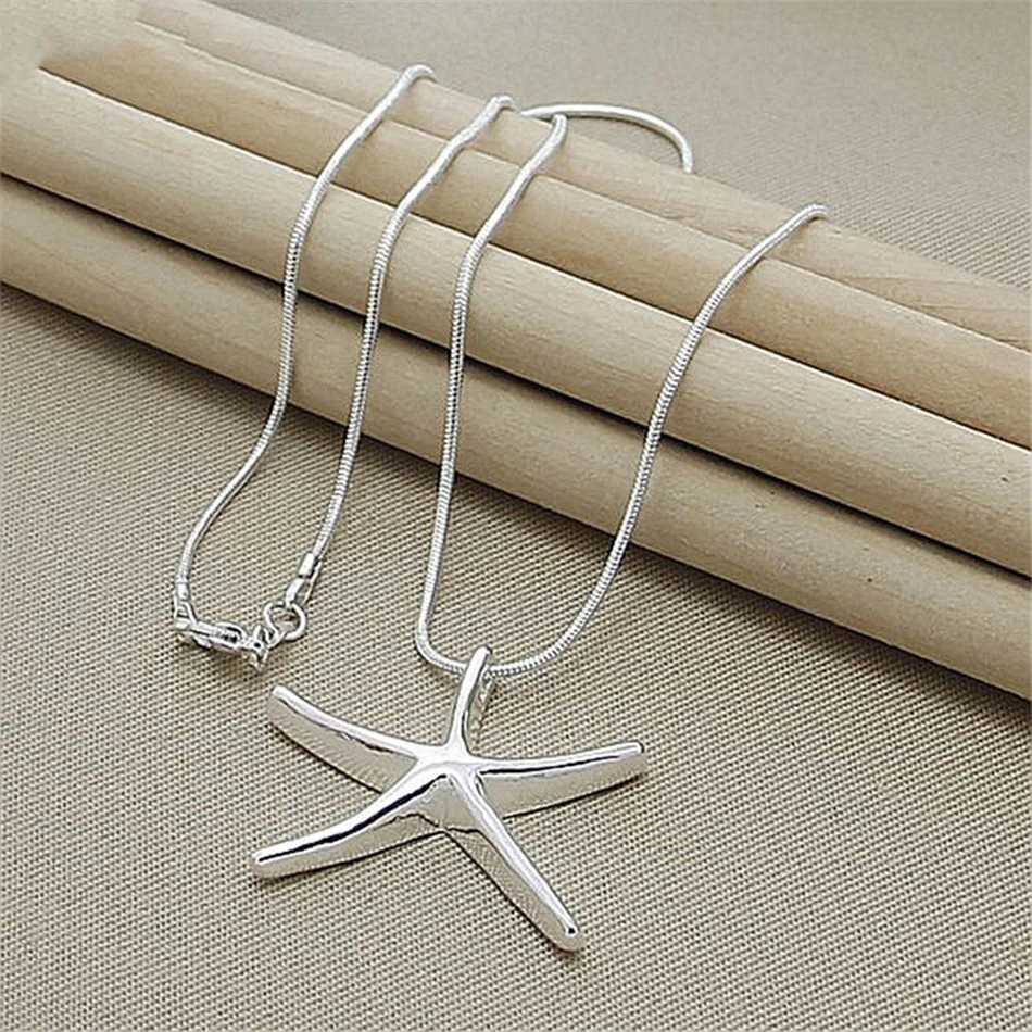 40-75cm long 925 sterling silver charm necklace star starfish jewelry fashion chain womens La wedding partyXJ250322