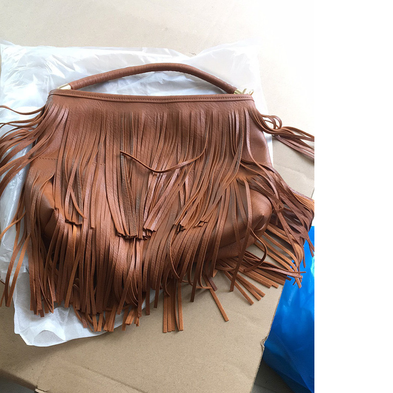 Soft Leather Double-Sided Tassel Portable Trendy Women's Single Shoulder Crossbody Handbag, Large Bag, Guangzhou Factory