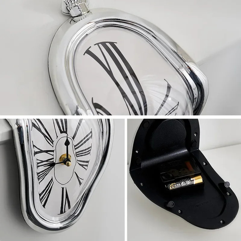 Novel Surreal Melting Distorted Silent Wall Clocks Surrealist Salvador Dali Style Wall Watch Decoration Gift Home Garden 250322
