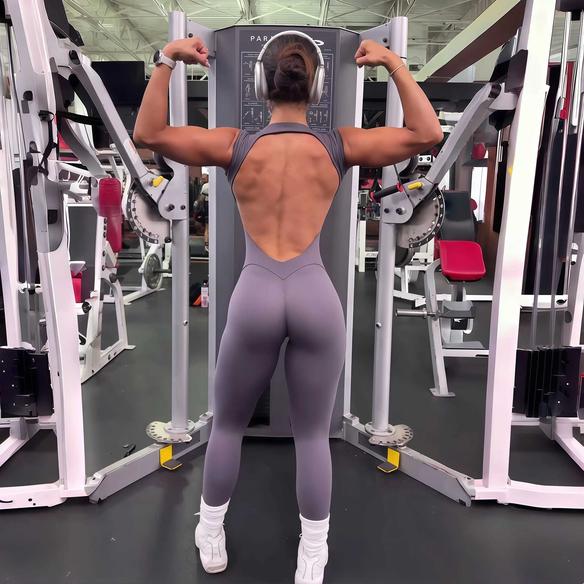 Womens one-piece yoga jumpsuit with short sleeves and open cut slim fit sportswear tight fitting and quick drying buttocks lifting gym fitness clothin