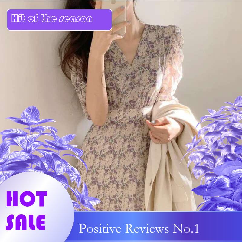 Dongdumaoyi Zomer Nieuwe Taille Knipperende Elegante En Zachte Stijl Hoogwaardige Chiffon Bloemen Midi Vrouwen Mode Jurk A