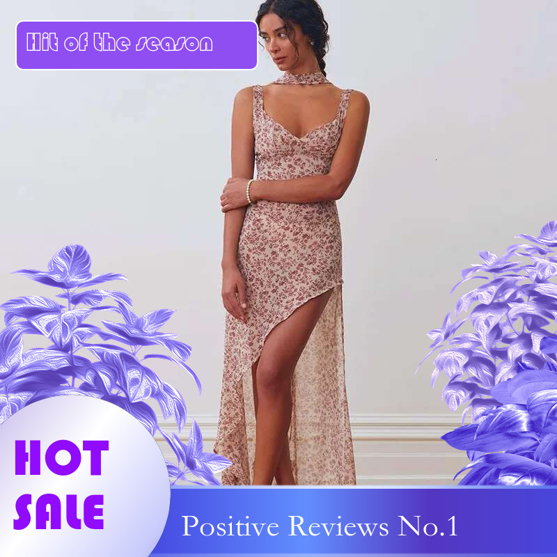 Dongdumaoyi Spring New Strappy Floral Sexy Backless Slit Tie Waist Women S Dress