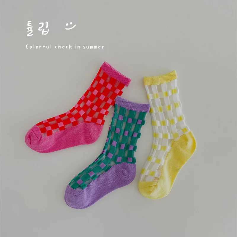 Childrens summer thin mesh socks calf length childrens socks boys geometric patterns crew socks X2503221