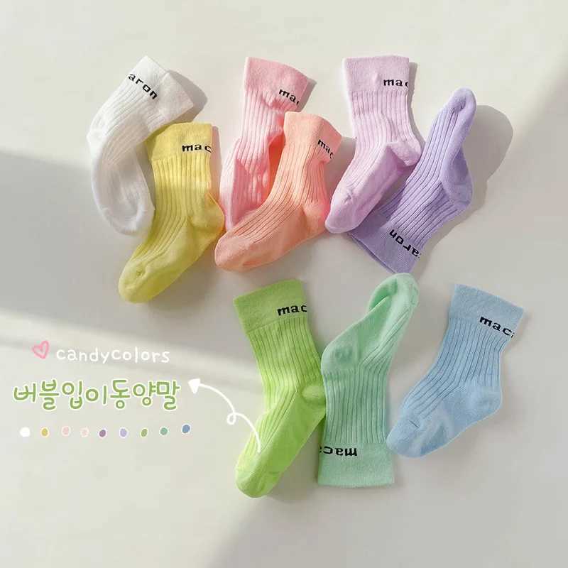 3 pairs of spring candy colored childrens socks soft with letters suitable for little girls and boys baby cotton socks X2503221