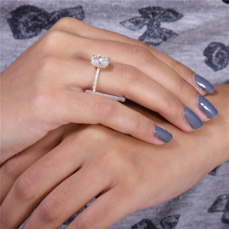 Jewelry 1.5 Carat Oval Cut Lab Diamond Engagement Half Band Hiden Halo Ring Real 14K Solid Gold Womens Wedding HPHT Diamond Ring