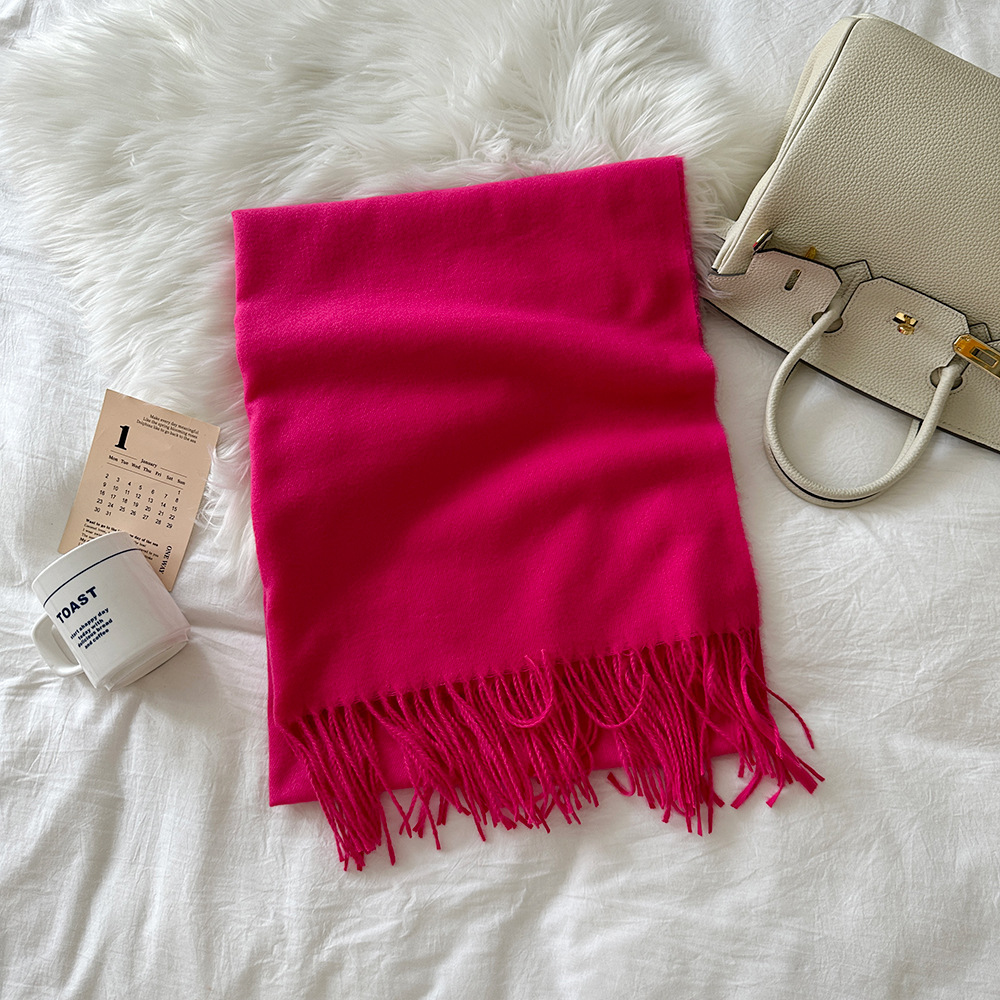 K203 Scarf women solid color imitation cashmere 2024 autumn and winter new fashion high-end sense medium and long warm scarf shawl neck