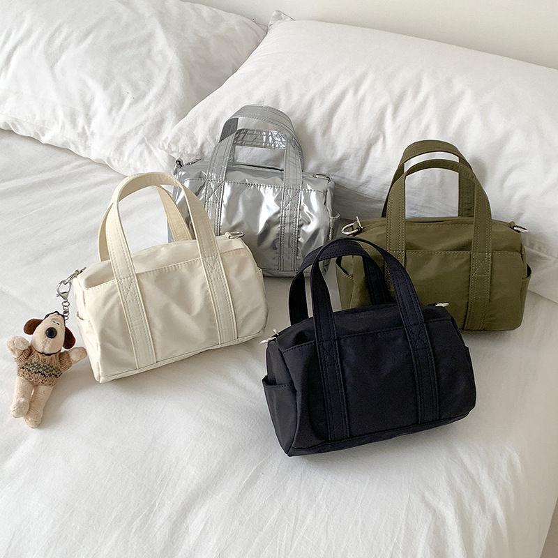 2025S Fashion Designer Korean Silver Crossbody Summer Women S Leisure Nylon Cylinder Bag Versatile And Luxury Feeling Small Handbag