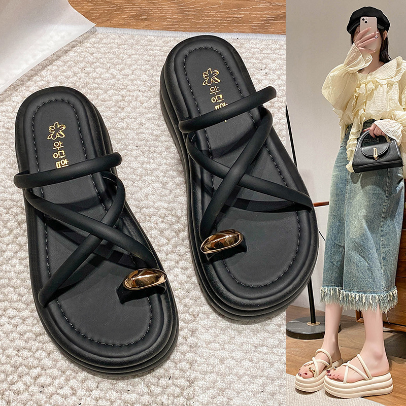 Thick soled sandals free Shipping Designer height increasing toe single slippers women wearing casual slippers on the outside 2025