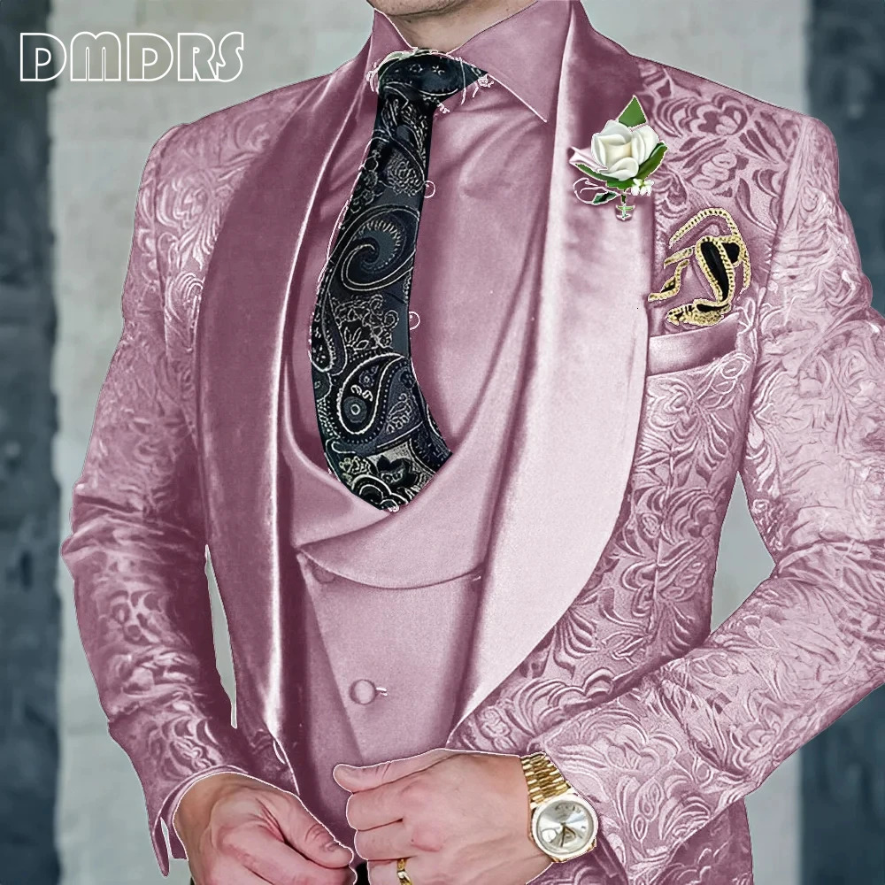 Jacquard mens 3-piece formal party dress grooms tailcoat high-quality elegant mens custom set 250321
