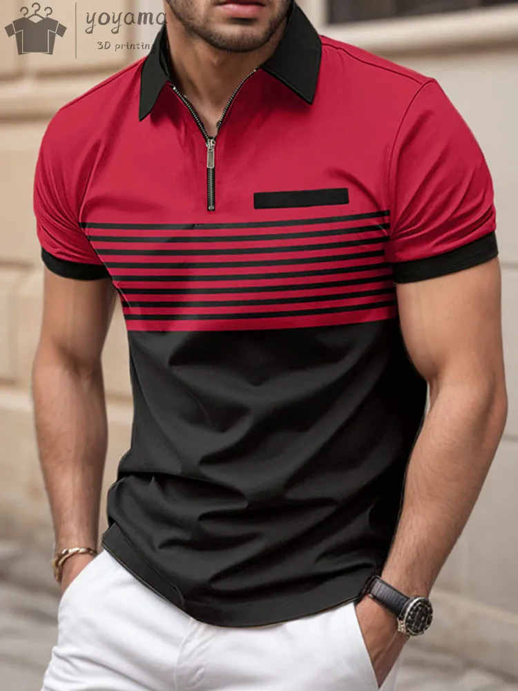 Men Polo Zipper Polo Shirt Solid Golf Tops Daily Outdoor Tees Business Casual Style Shirts Loose Oversized Men T-Shirt Clothing 250322