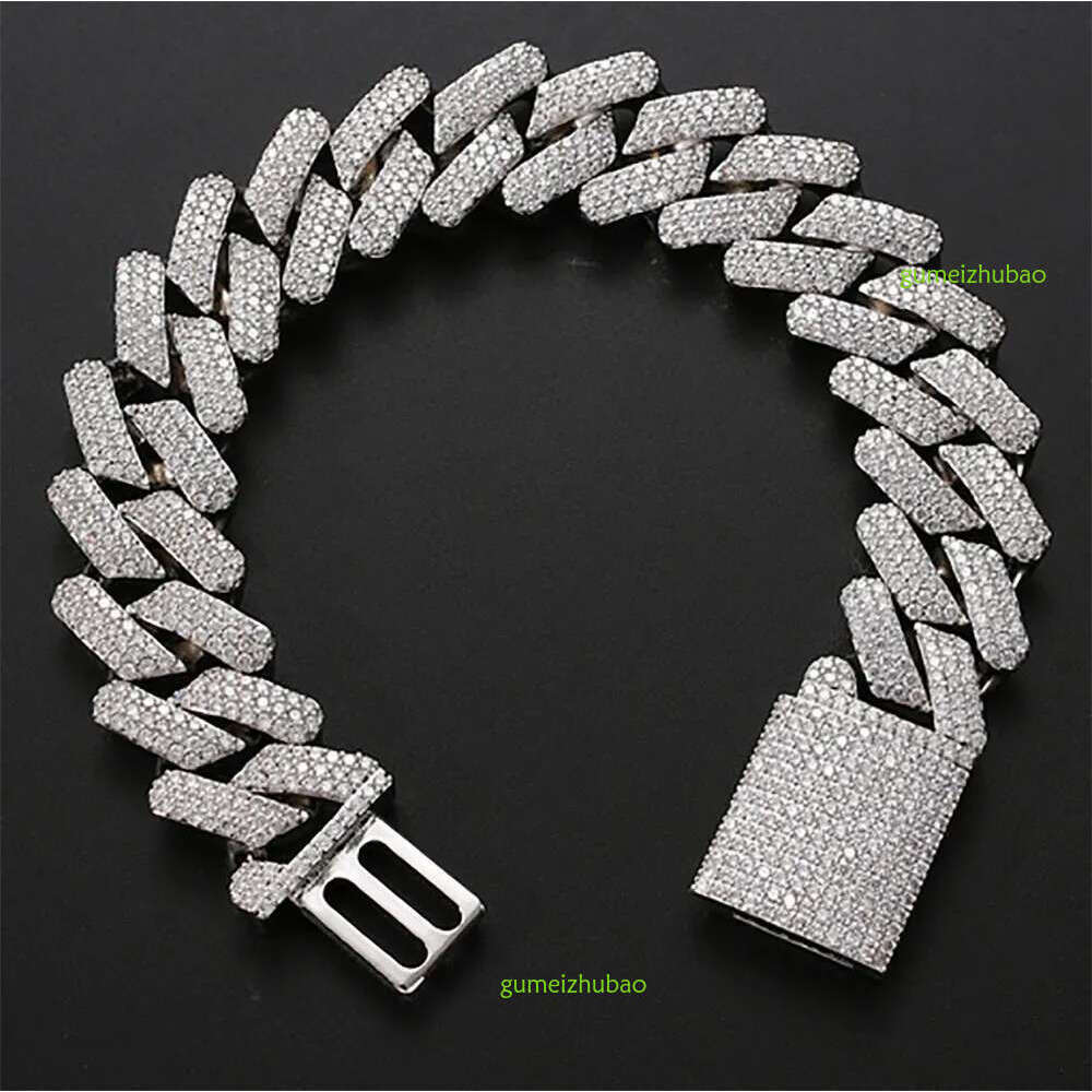 necklace moissanite chain 20mm Dia Miami Prong k Choker Bracelets 14k White Gold Iced Icy Cubic Zirconia Jewelry 7inch-24inch Cuban