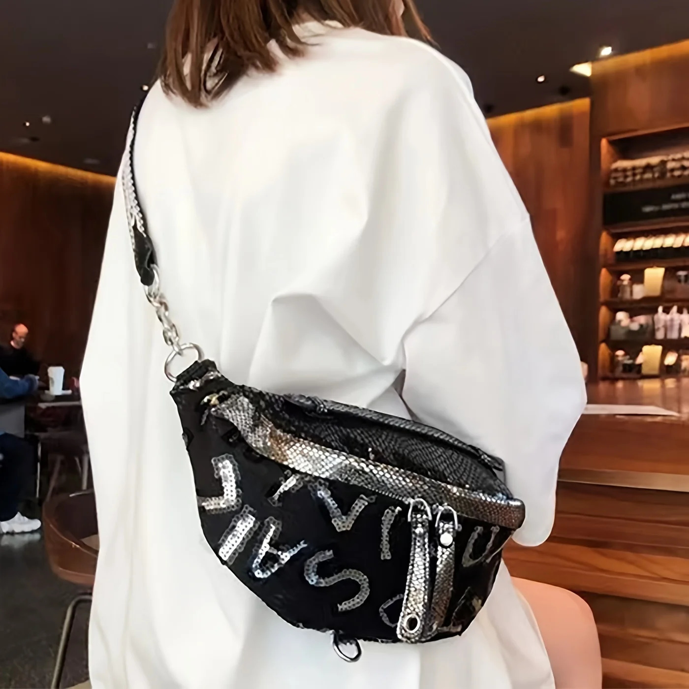 Compact multifunctional sequined waist bag casual outdoor sports street cross body chest bag fashionable 250318