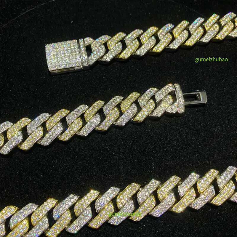 Factory 14mm two-tone Vvs necklace Sterg Sier Hip Hop Jewelry Moissanite Dia Cuban k Chain