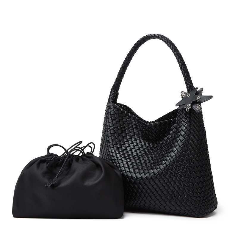 2025S Fashion Designer PU Woven Single Shoulder Super Large Capacity Mother And Child Bucket Lazy Style Tote Bag Travel Handbag