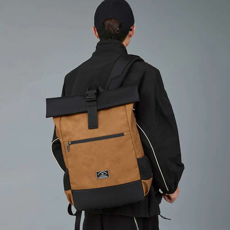 2025S Fashion Designer Waterproof Usb Computer Backpacks Bags Lightweight PU Leather Roll Top Rucksack For Women Men
