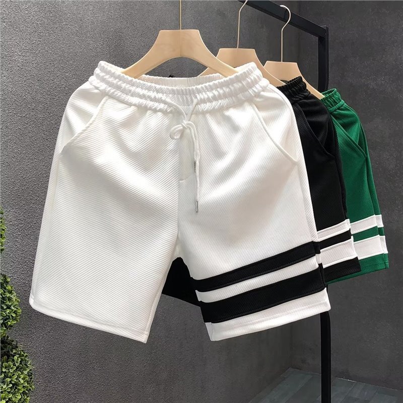 2025S Fashion Designer Trendy Striped Five Quarter Sport Pants Simple White Shorts Summer Thin Fit Men S Loose Beach Pants