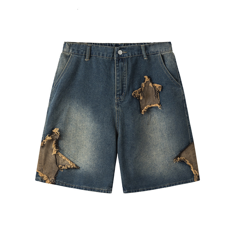 2025S Fashion Designer Zongchi Clothing Society Brand American Patchwork Used Water Washed Cowboy Shorts For Men S Summer Loose Trendy Wide Leg Pentag