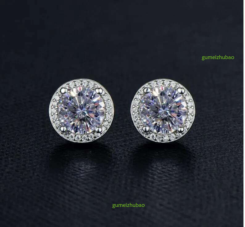 Sterg Sier S 2CT Moissanite Dia Earring Wedding Engagement Earrings Eent Cut Snow Round Hip Hop