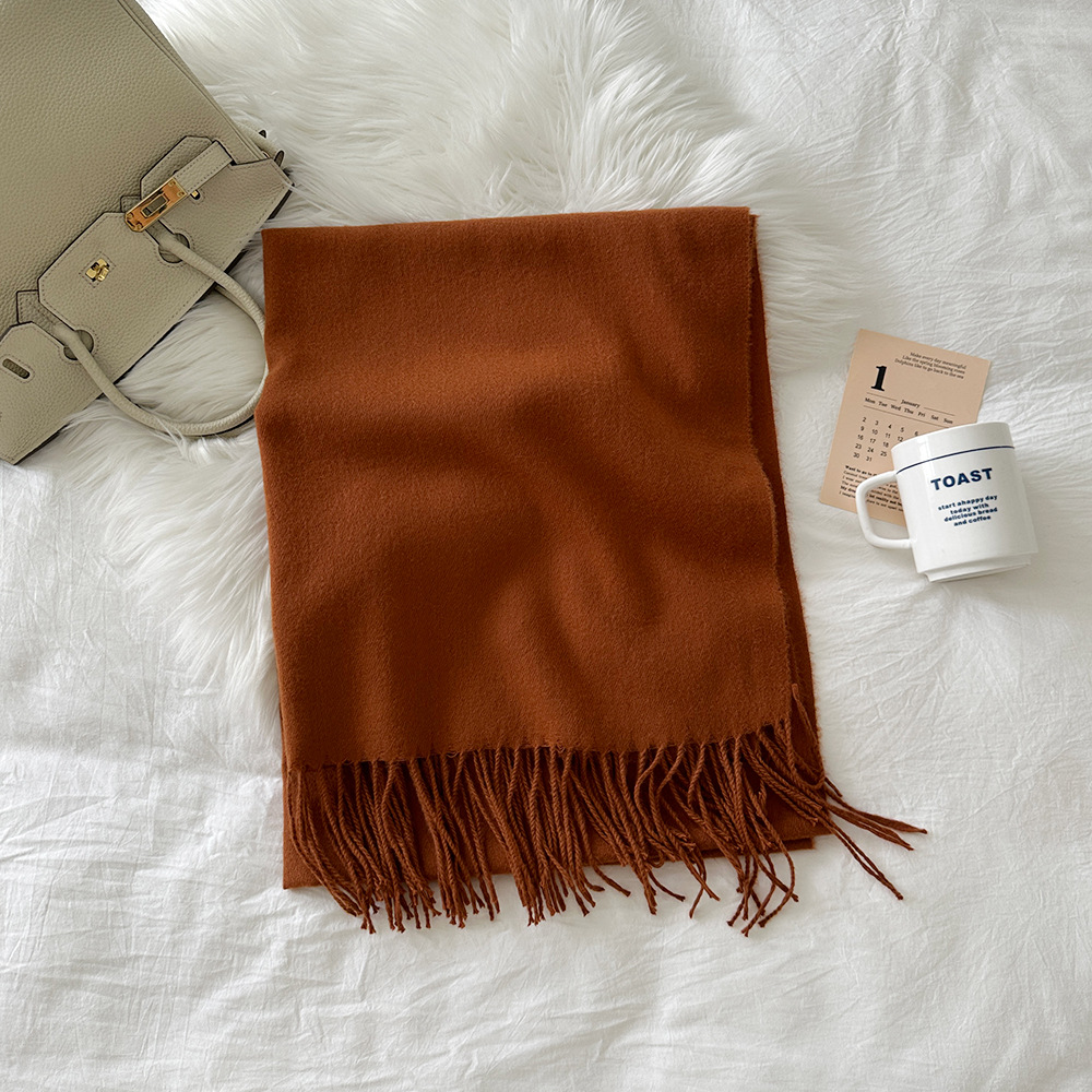 K203 Scarf women solid color imitation cashmere 2024 autumn and winter new fashion high-end sense medium and long warm scarf shawl neck