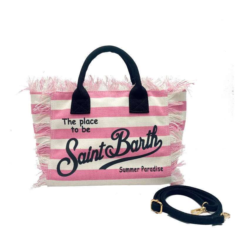 SAINT BARTH 2025 Summer New Fashion Women's Handbag Canvas Striped Handmade Tassel Shoulder High end Elegant Crossbody Bag