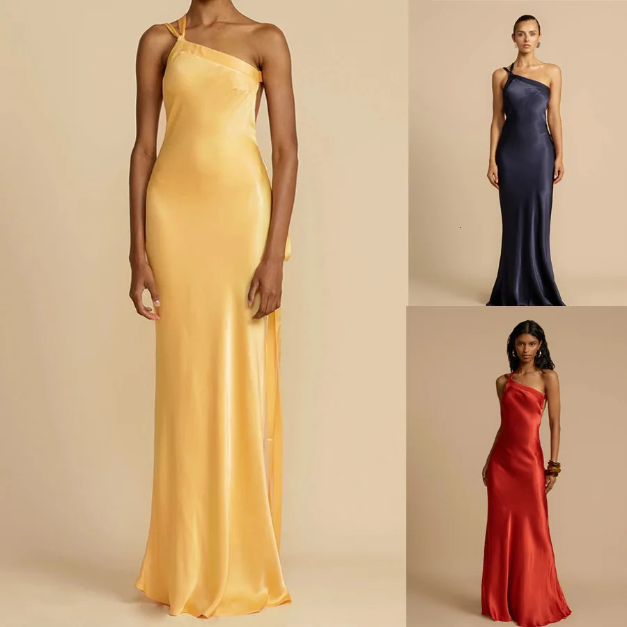Europe and the United States Spring Summer Party Oblique Shoulder Slim Dress Casual Fashion Color Ding