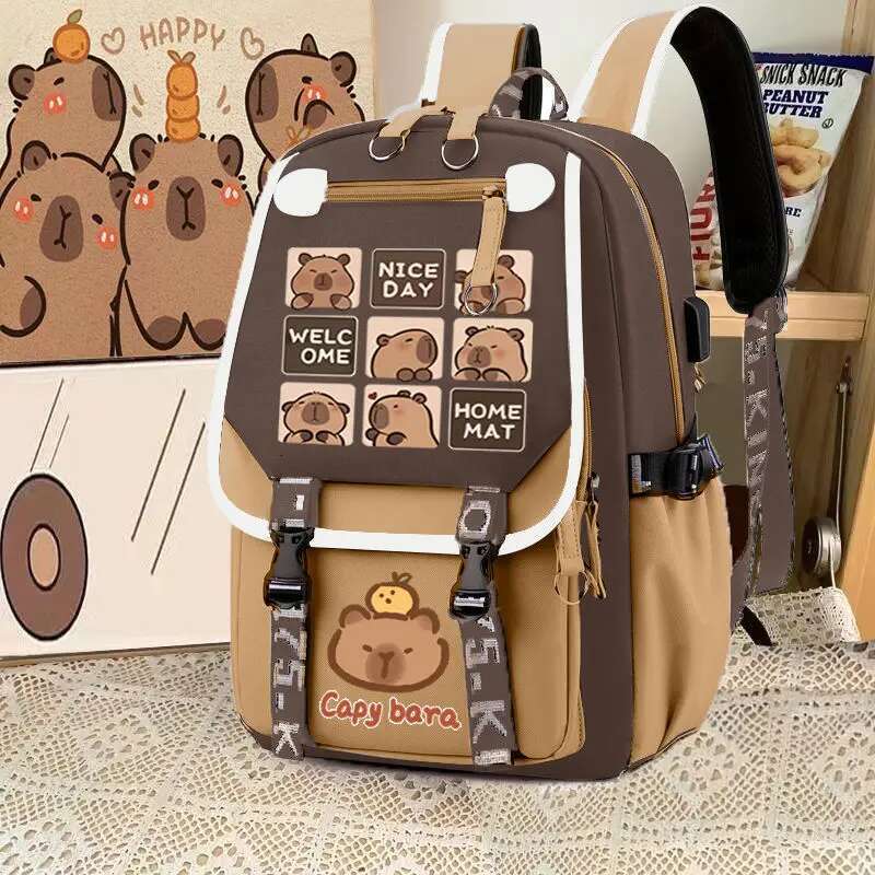 2025S Fashion Designer Capybara Computer Backpack College School Casual Daypack Teens Bag Large Capacity Adjustable Strap Schoolbag